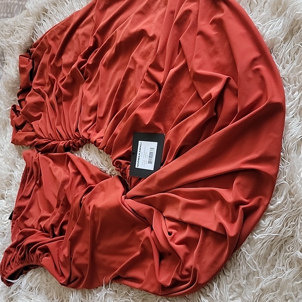 NWT Norma Kamali Asymmetrical Dress in Cinnamon Small